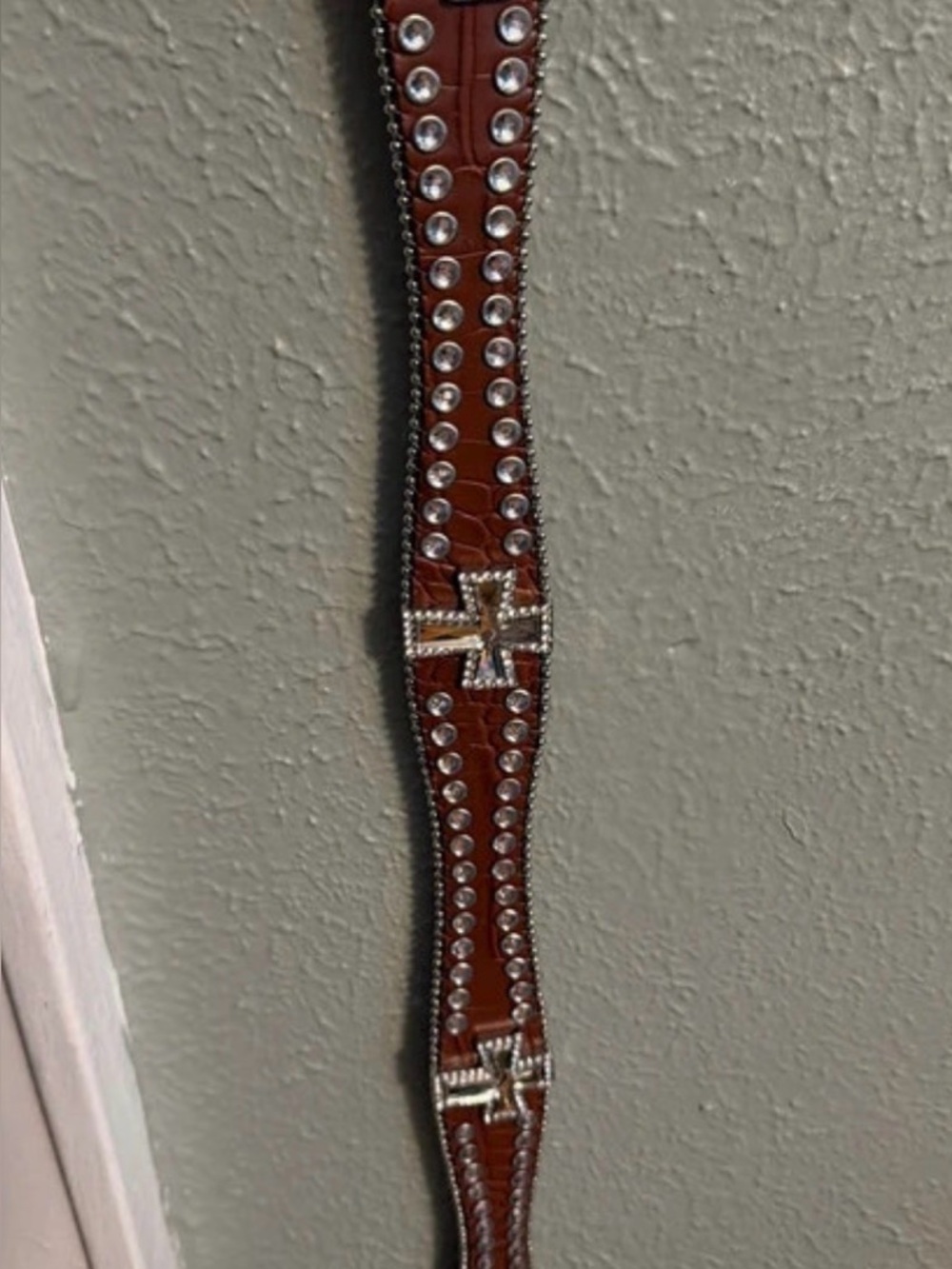 Blazin Roxx Brown Leather western Belt with Silver Eyelets rhinestone crosses